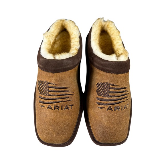New In Box Ariat Patriot Square Toe Slipper Size 8 Brown Suede Western Cowboy - Picture 1 of 8
